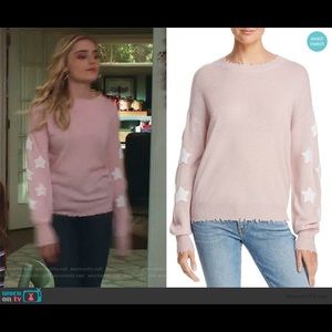 Aqua Cashmere Star-Sleeve Distressed Sweater, S, seen on “American Housewife”